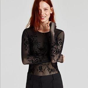 Tulle bodysuit with open back